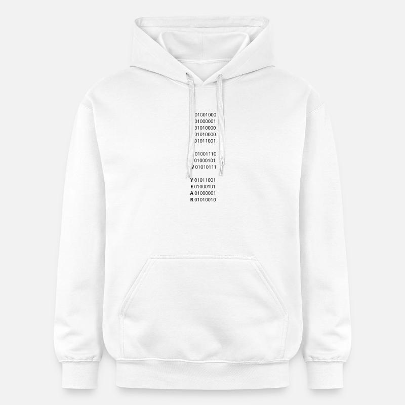 BONNE ANNÉE – code binaire - Sweat à capuche Softstyle® Gildan Unisexe - blanc