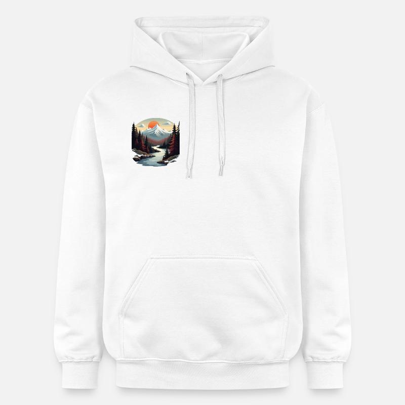 Paradis de montagne avec coucher de soleil - Sweat à capuche Softstyle® Gildan Unisexe - blanc