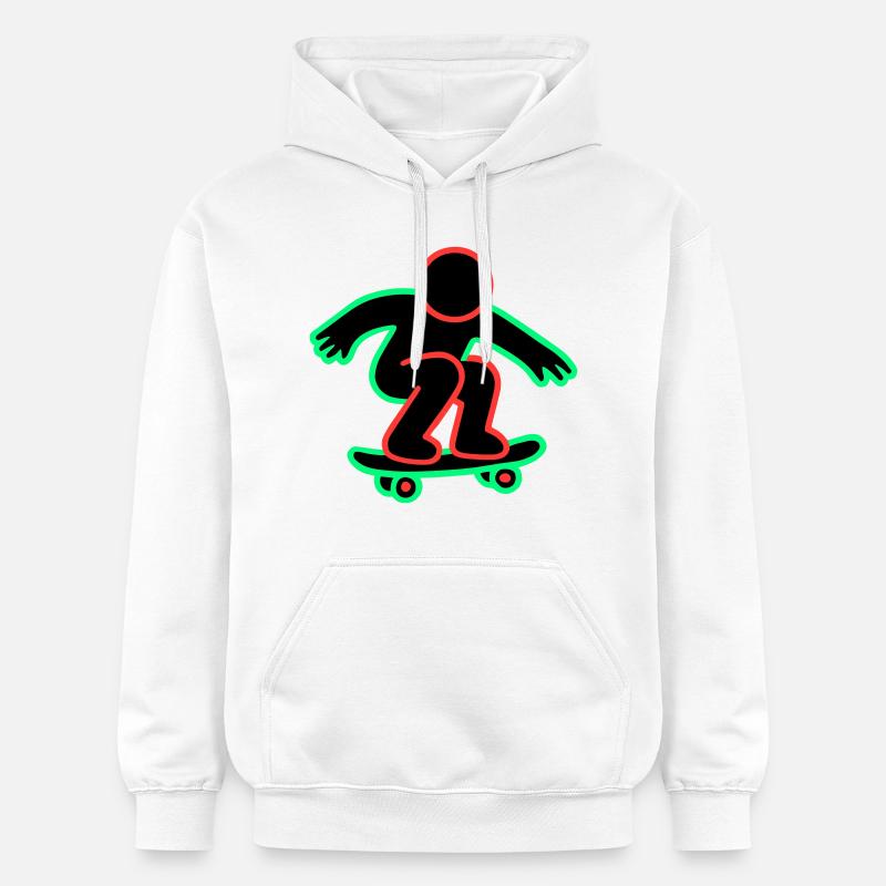 Dessin au trait de skateboarder néon - Sweat à capuche Softstyle® Gildan Unisexe - blanc