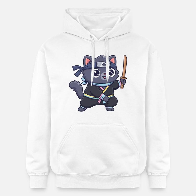 Chat ninja en costume de samouraï - Sweat à capuche Softstyle® Gildan Unisexe - blanc