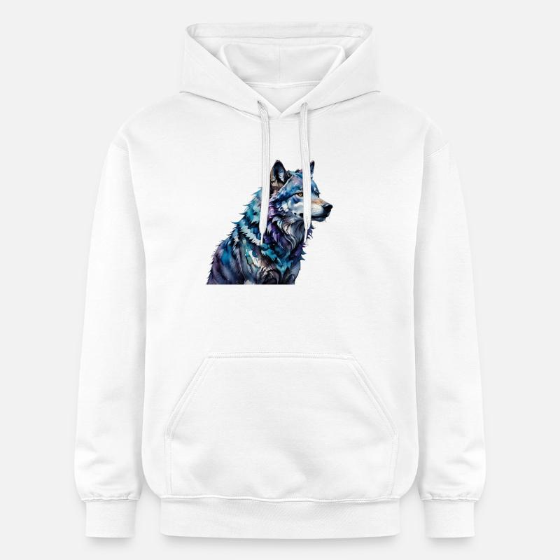 Loup aquarelle - Sweat à capuche Softstyle® Gildan Unisexe - blanc
