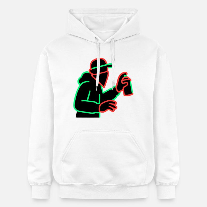 Pulvérisateur de graffitis au néon Silhouette - Sweat à capuche Softstyle® Gildan Unisexe - blanc