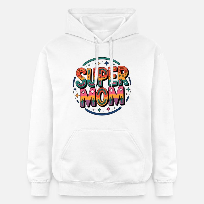 Super Mom Rétro Arc-en-ciel - Sweat à capuche Softstyle® Gildan Unisexe - blanc