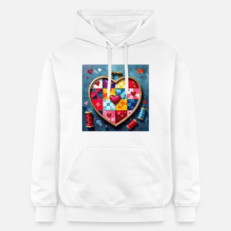 Art patchwork en cœur - Sweat à capuche Softstyle® Gildan Unisexe - blanc