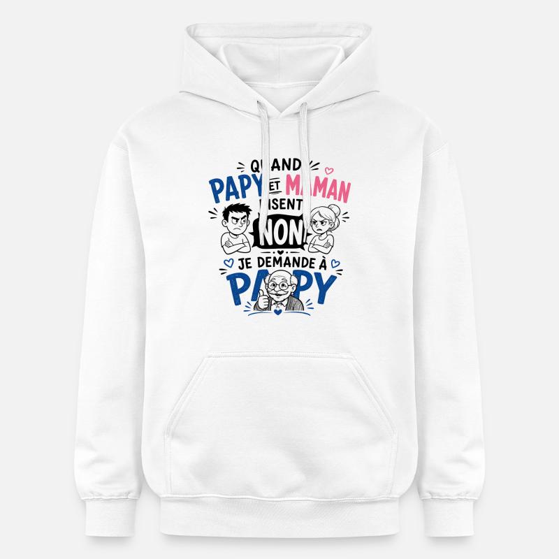 Je demande à Papy ! - Sweat à capuche Softstyle® Gildan Unisexe - blanc