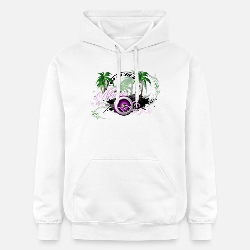 Haut-parleur de musique avec des palmiers - Sweat à capuche Softstyle® Gildan Unisexe - blanc