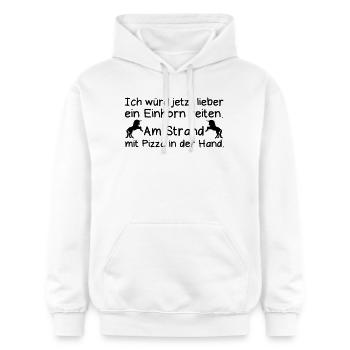 Einhorn Strand Pizza Reiten lustig Spruch Geschenk - Gildan Unisex Softstyle® Midweight Hoodie - Weiß - Vorne - Liana (172cm) & Jaron (178cm)