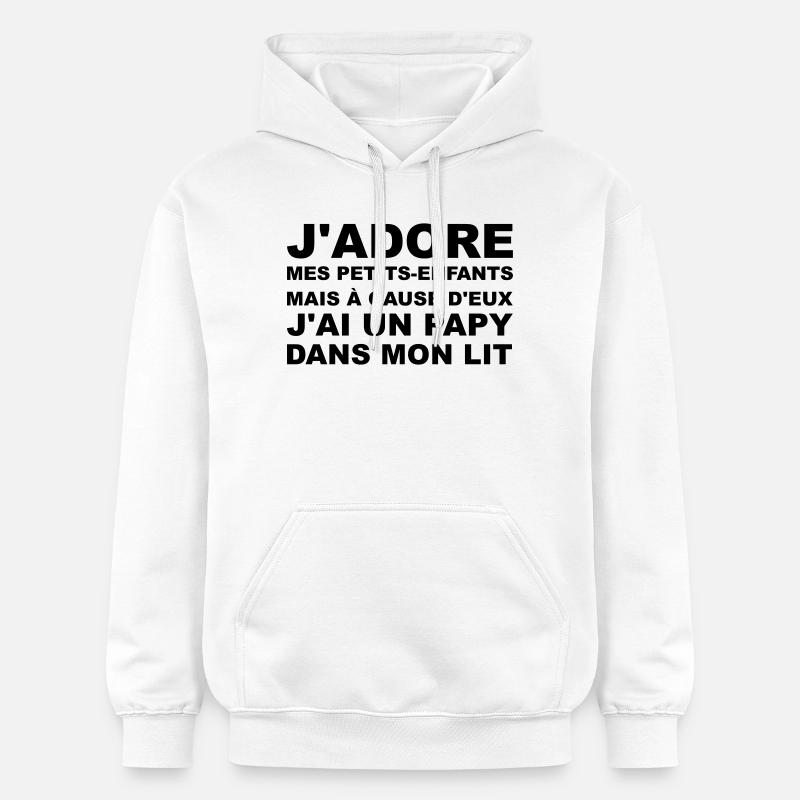 Papy dans mon lit - Sweat à capuche Softstyle® Gildan Unisexe - blanc
