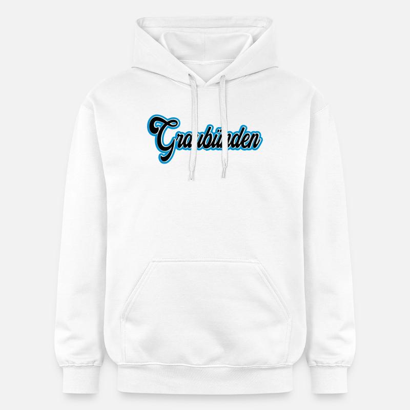 Graubünden Script mit Blau Outline - Gildan Unisex Softstyle® Midweight Hoodie - Weiß