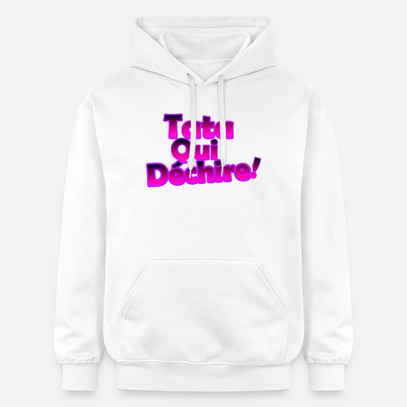 Tata Qui Déchire! Néon Rose 3D - Sweat à capuche Softstyle® Gildan Unisexe - blanc