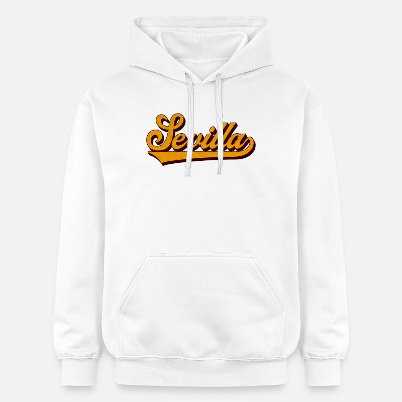 Séville Rétro Script Jaune - Sweat à capuche Softstyle® Gildan Unisexe - blanc