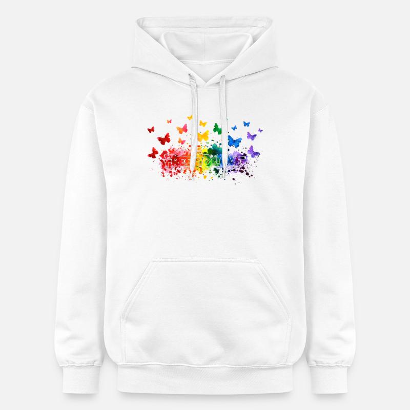 Libre d’aimer papillon LGBT - Sweat à capuche Softstyle® Gildan Unisexe - blanc