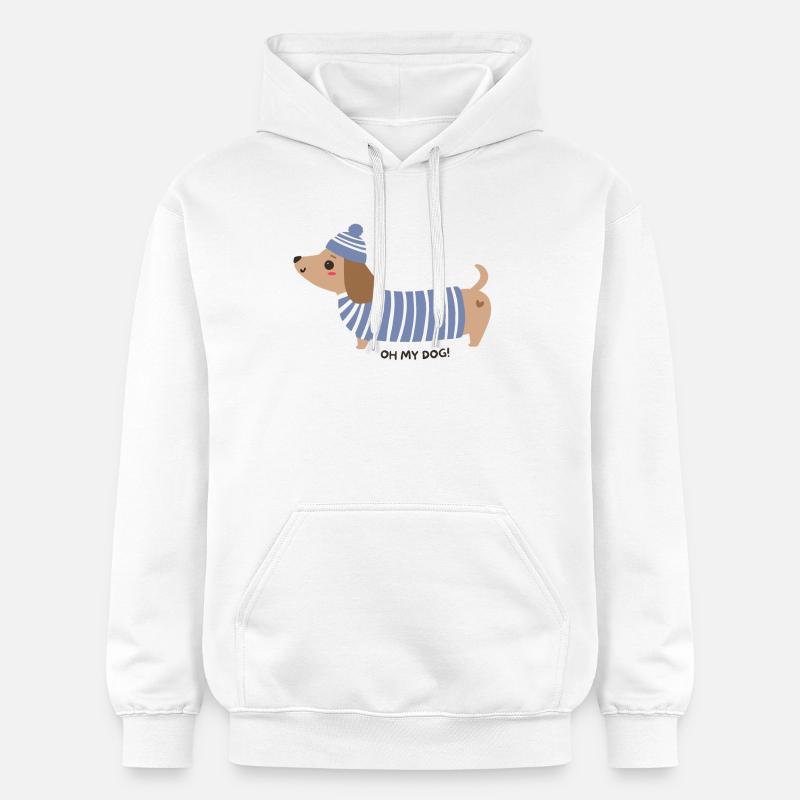 Oh mon chien ! - Rayures bleues - Sweat à capuche Softstyle® Gildan Unisexe - blanc