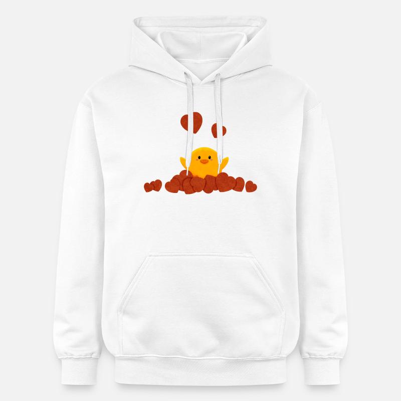 Petit canard entouré de cœurs - Sweat à capuche Softstyle® Gildan Unisexe - blanc