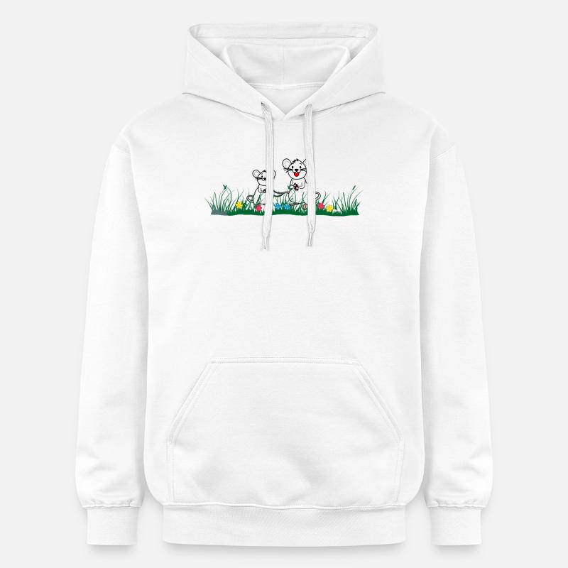 Petite souris dans l’herbe - Sweat à capuche Softstyle® Gildan Unisexe - blanc