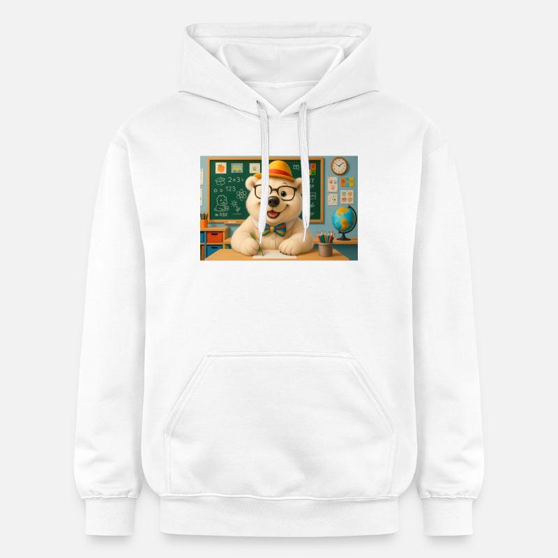 ours mignon à lunettes en classe - Sweat à capuche Softstyle® Gildan Unisexe - blanc
