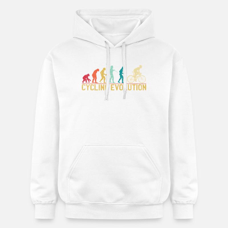 Illustration artistique de l'évolution du cyclisme - Sweat à capuche Softstyle® Gildan Unisexe - blanc