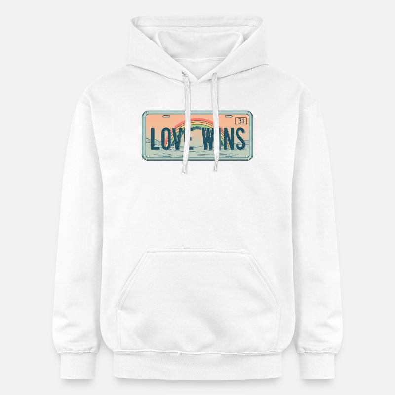 Plaque d’immatriculation rétro – Love Wins Rainbow - Sweat à capuche Softstyle® Gildan Unisexe - blanc