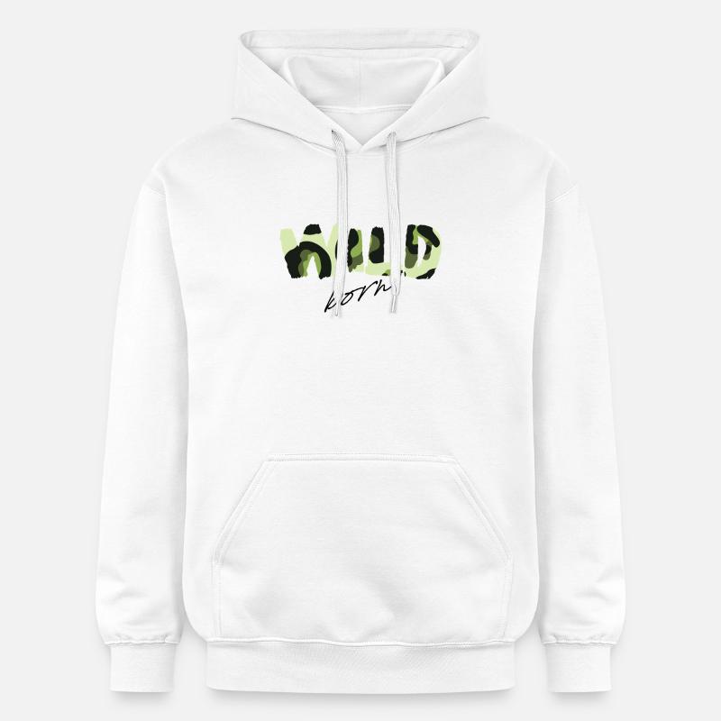 Camouflage Wild Born Texte Logo - Sweat à capuche Softstyle® Gildan Unisexe - blanc