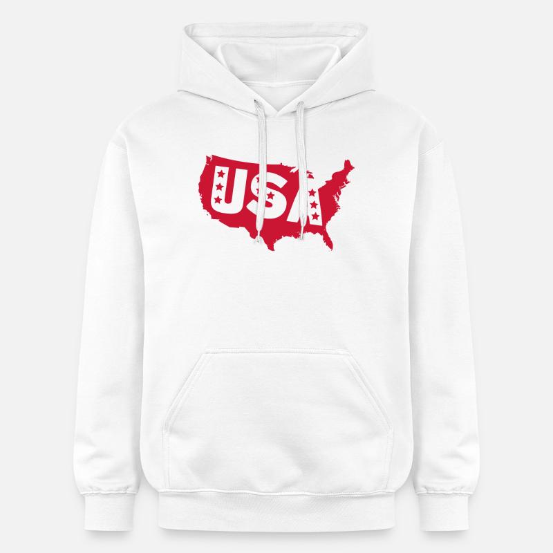 Silhouette rouge des États-Unis avec étoiles - Sweat à capuche Softstyle® Gildan Unisexe - blanc