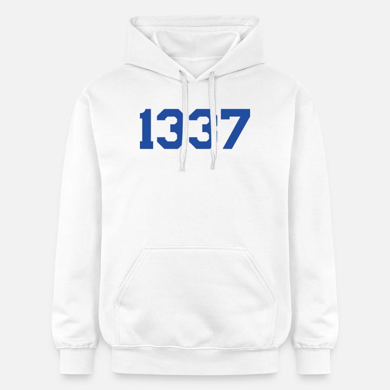 1337 – Conception en texte bleu - Sweat à capuche Softstyle® Gildan Unisexe - blanc