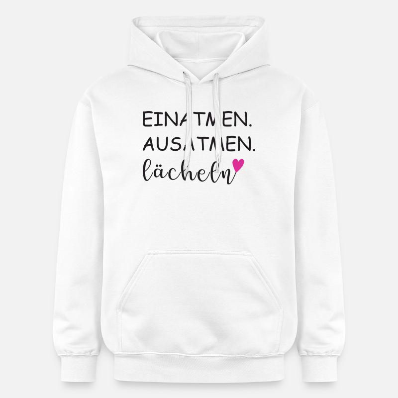 Inspire, expire, sourire, Déclaration de paroles - Sweat à capuche Softstyle® Gildan Unisexe - blanc