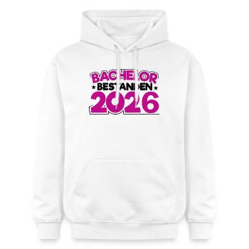 Bachelor 2026 Abschluss Promotion Sponsion - Gildan Unisex Softstyle® Midweight Hoodie - Weiß - Vorne - Liana (172cm) & Jaron (178cm)