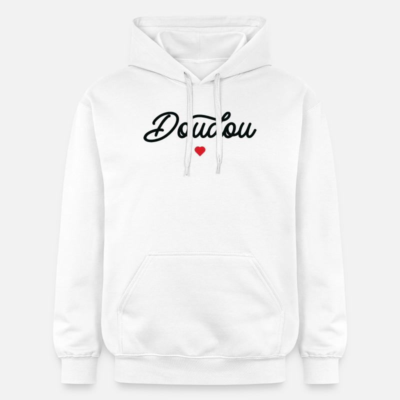 Doudou Coeur Script Noir - Sweat à capuche Softstyle® Gildan Unisexe - blanc