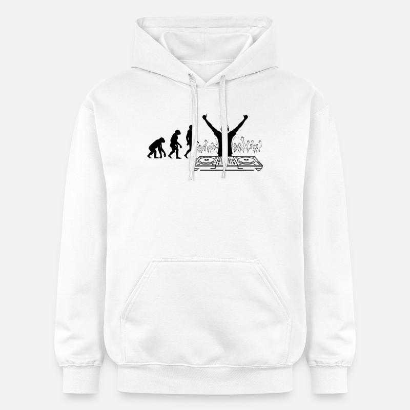 Évolution vers DJ Humor Fun - Sweat à capuche Softstyle® Gildan Unisexe - blanc