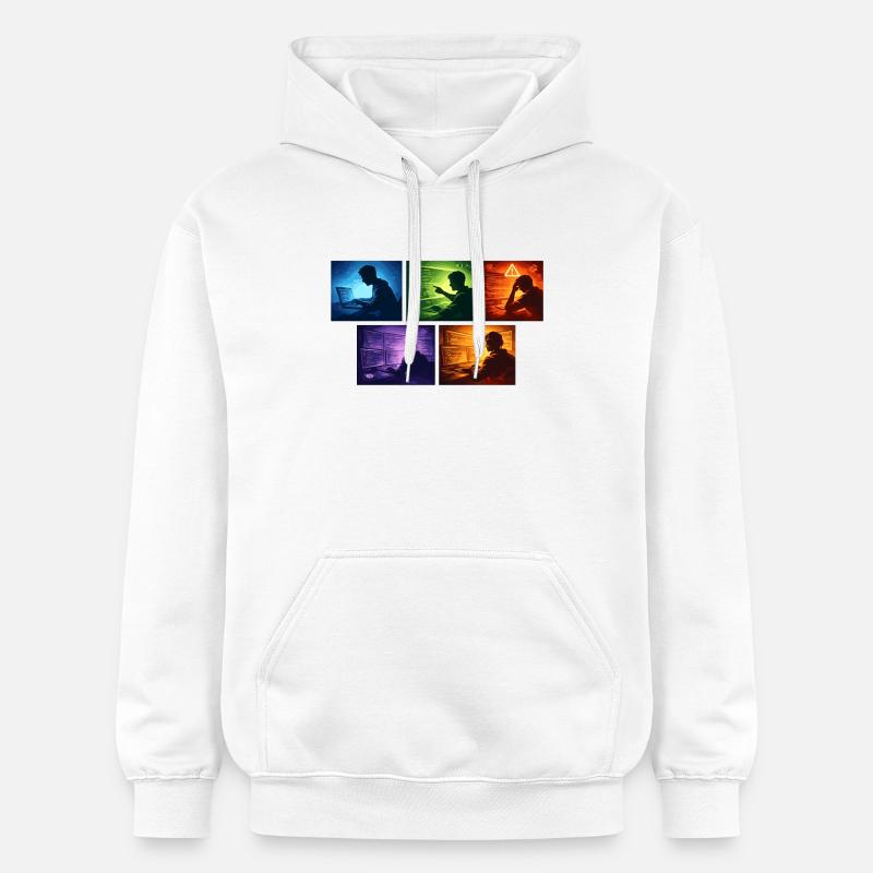 Codage néon : Mondes d’écran - Sweat à capuche Softstyle® Gildan Unisexe - blanc