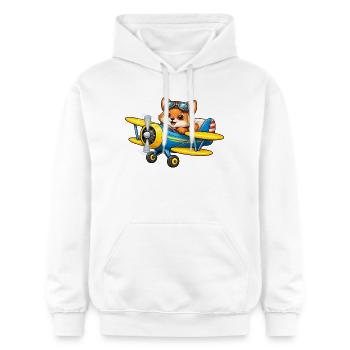 Fuchs Pilot Doppeldecker Flugzeug Cartoon   - Gildan Unisex Softstyle® Midweight Hoodie - Weiß - Vorne - Liana (172cm) & Jaron (178cm)