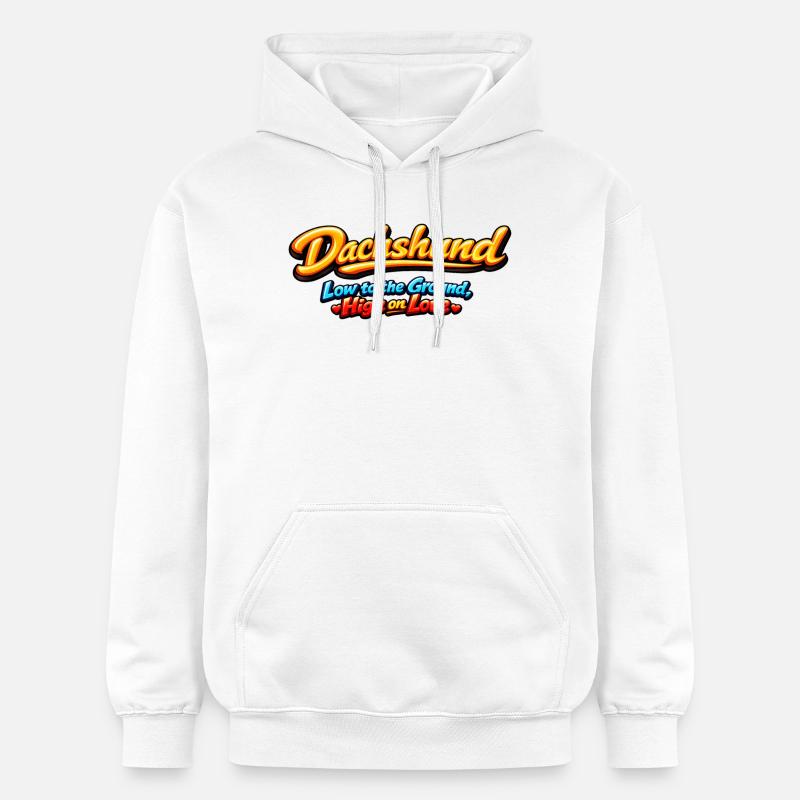 Teckel : Terrain bas, amour élevé - Sweat à capuche Softstyle® Gildan Unisexe - blanc