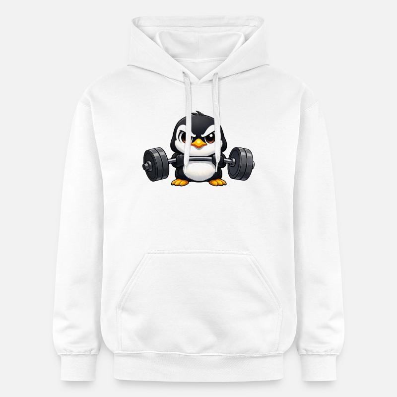 Dessin animé Penguin avec haltère - Sweat à capuche Softstyle® Gildan Unisexe - blanc