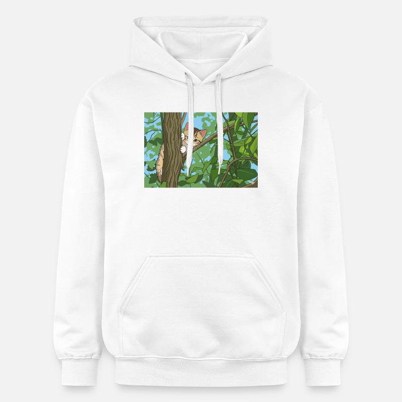 Chat explorant les branches - Sweat à capuche Softstyle® Gildan Unisexe - blanc