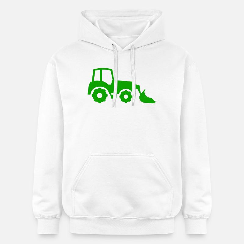 Tracteur vert avec silhouette de charrue - Sweat à capuche Softstyle® Gildan Unisexe - blanc