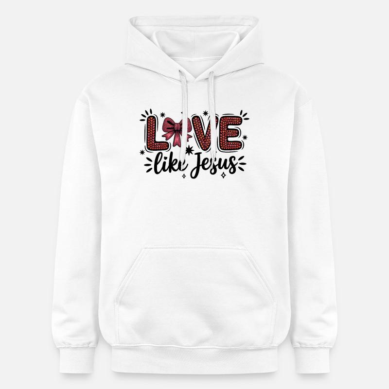 Love Like Jesus Heart Scripture Bow - Gildan Unisex Softstyle® Midweight Hoodie - white