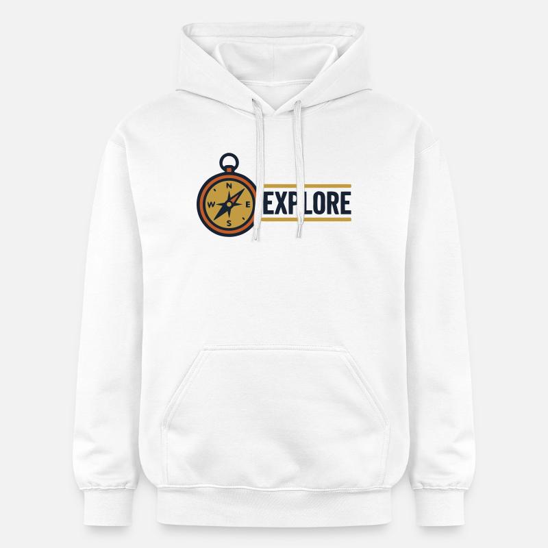 Explore Compass Discover Text - Gildan Unisex Softstyle® Midweight Hoodie - white