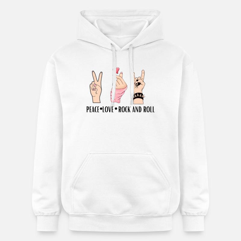 Paix, Amour, Rock And Roll - Sweat à capuche Softstyle® Gildan Unisexe - blanc