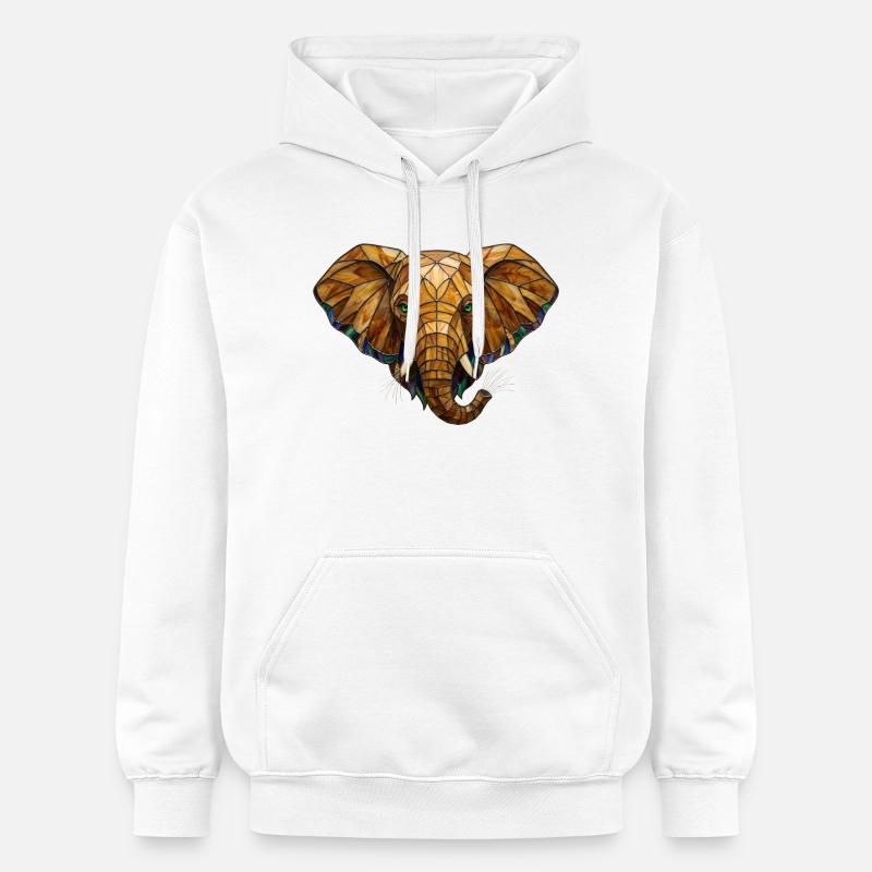 Portrait d’éléphant en vitrail mosaïque - Sweat à capuche Softstyle® Gildan Unisexe - blanc