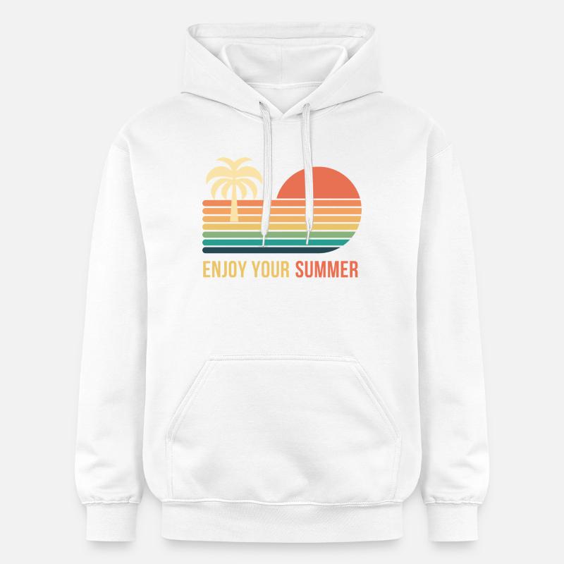 Coucher de soleil rétro palmier - Sweat à capuche Softstyle® Gildan Unisexe - blanc