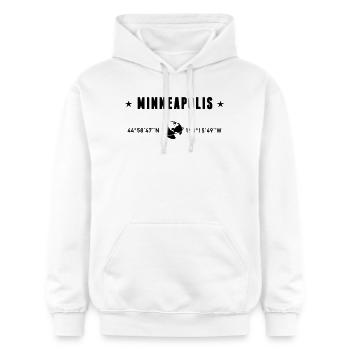 Minneapolis, Minnesota, coordonnées de la planète Terre - Sweat à capuche Softstyle® Gildan Unisexe - blanc - Devant - Liana (172cm) & Jaron (178cm)