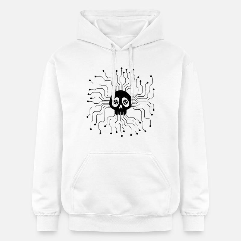 Microprocessor Skull (Black) - Gildan Unisex Softstyle® Midweight Hoodie - white
