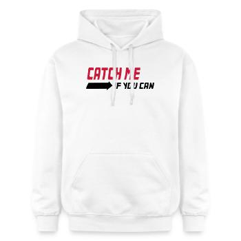 Catch me if you can - Sweat à capuche Softstyle® Gildan Unisexe - blanc - Devant - Liana (172cm) & Jaron (178cm)