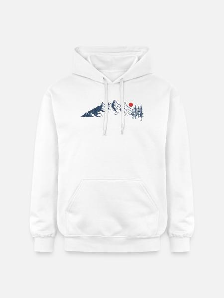 Majestic Mountain Scene with Red Sun - Gildan Unisex Softstyle® Midweight Hoodie - white
