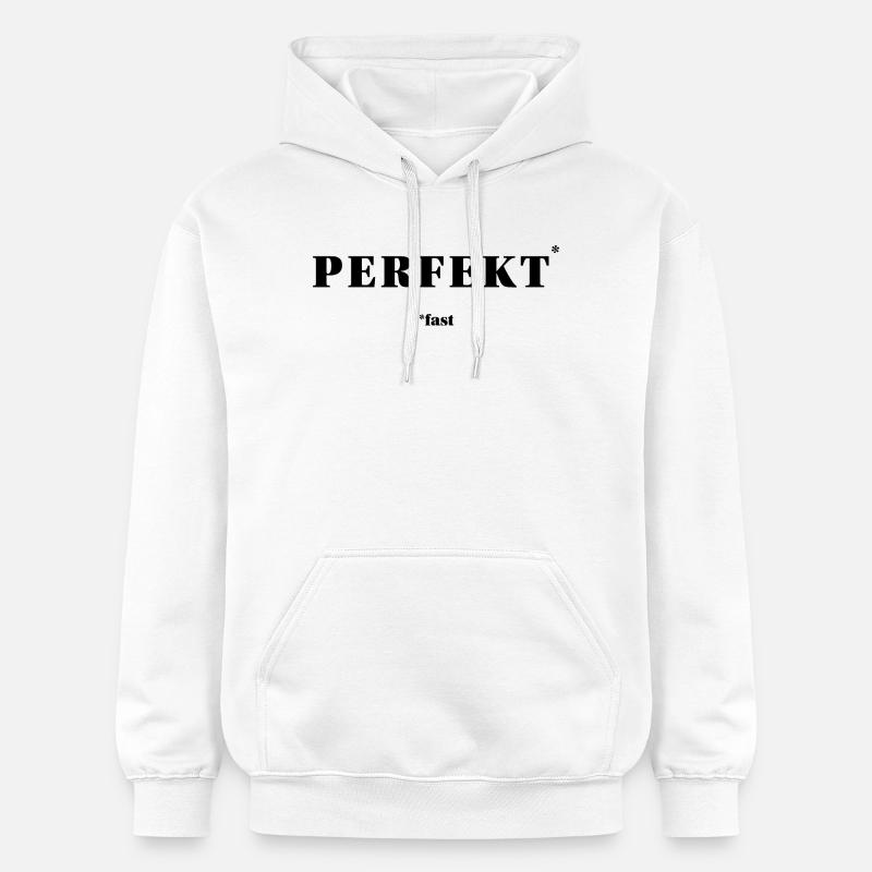 PARFAIT – PRESQUE | Déclaration minimale ironique - Sweat à capuche Softstyle® Gildan Unisexe - blanc