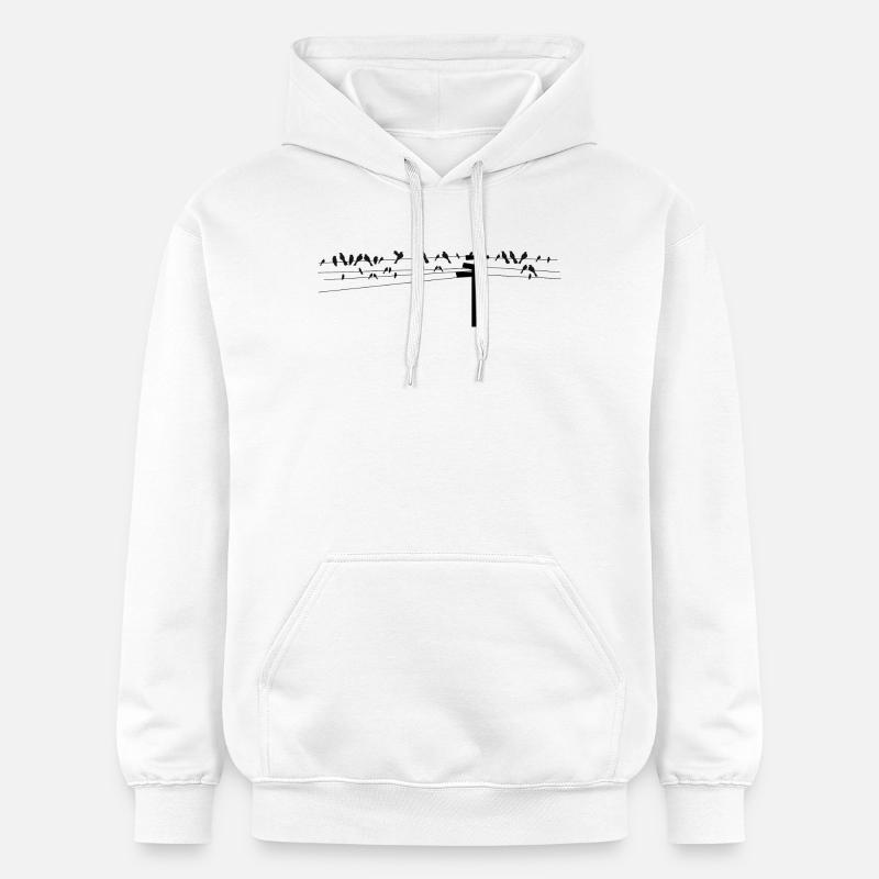 Vögel sitzen gemeinsam auf einer Stromleitung - Gildan Unisex Softstyle® Midweight Hoodie - Weiß
