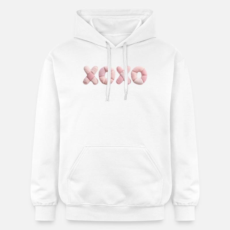 Plüsch Patchwork XOXO Design Pink - Gildan Unisex Softstyle® Midweight Hoodie - Weiß