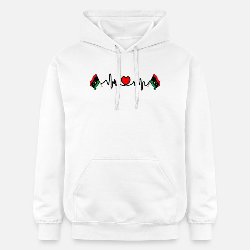 Drapeau cardio de fréquence cardiaque Libye - Sweat à capuche Softstyle® Gildan Unisexe - blanc
