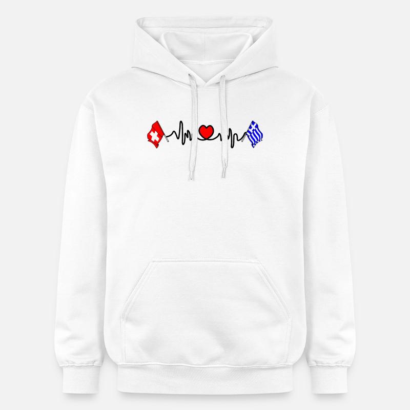 Cardio Coeur avec drapeau Suisse, Grèce - Sweat à capuche Softstyle® Gildan Unisexe - blanc