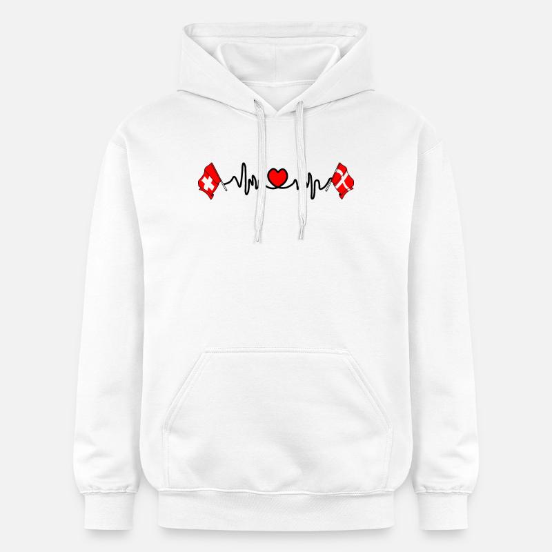 Cardio coeur Drapeau Suisse, drapeau Danemark - Sweat à capuche Softstyle® Gildan Unisexe - blanc